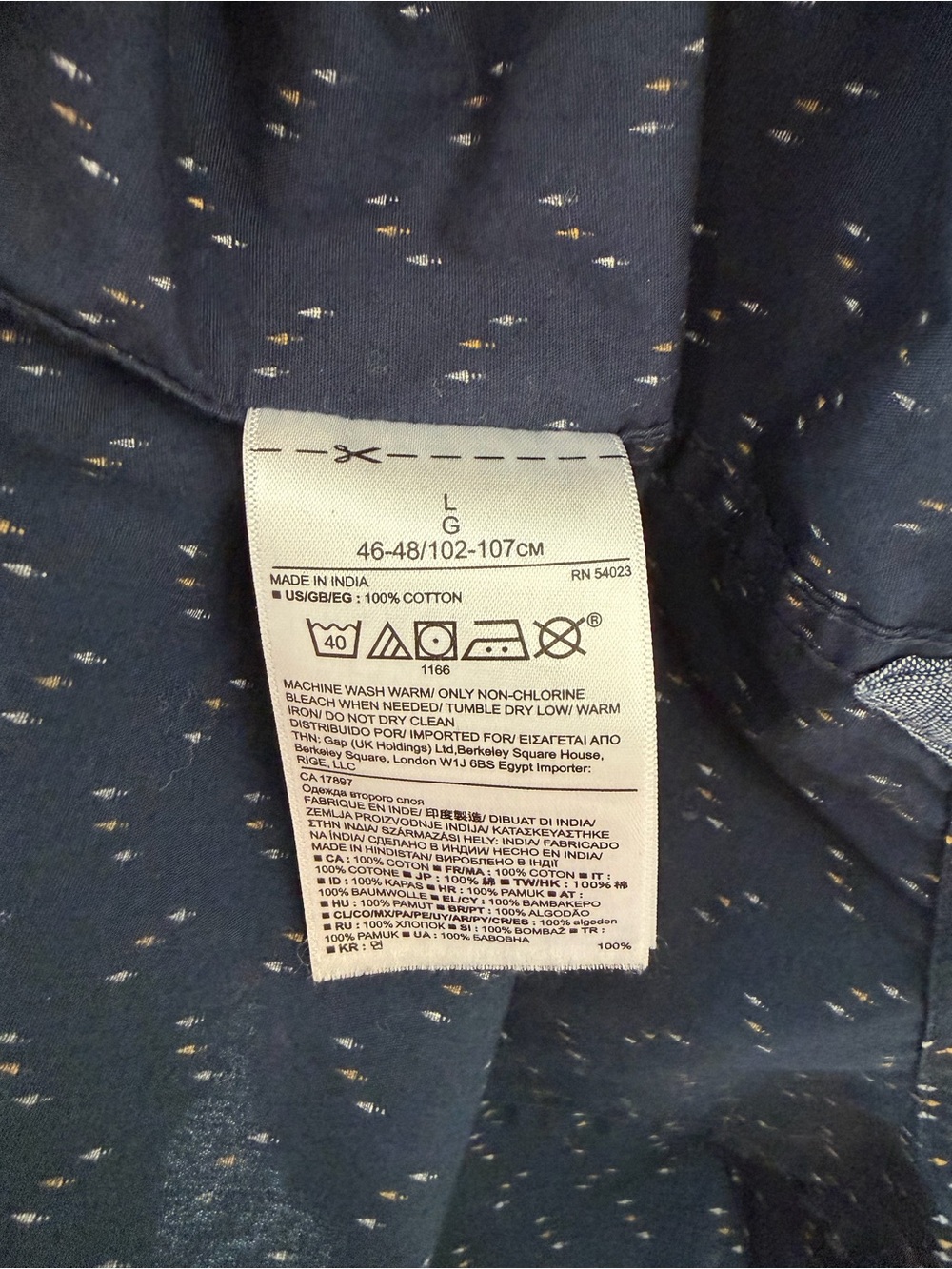 Banana Republic Grant Fit Custom 078 Wash Printed Shirt Men’s Large Navy - Picture 5 of 5